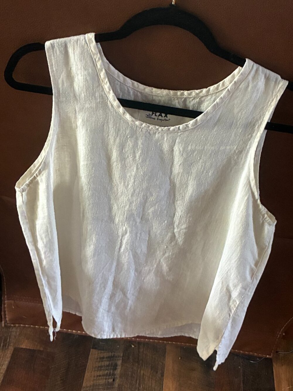FLAX  Designs Linen Top Small Sunny Tank CREAM Lagenlook Coastal Minimalist Boho